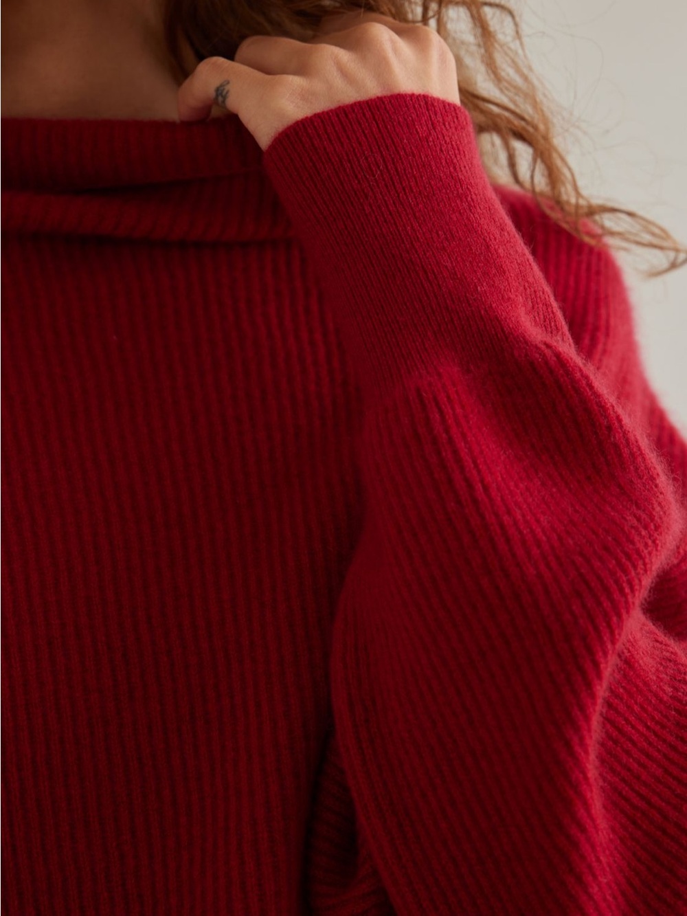 Pilcro Cashmere Ribbed Sweater in Raspberry Red - Picture 3 of 7